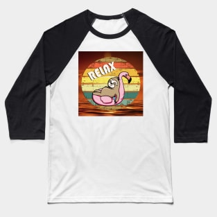 Sloth Funny Graphic Design Retro Relax Sunset Sloths & Flamingo in Sunset Vintage Ocean Baseball T-Shirt